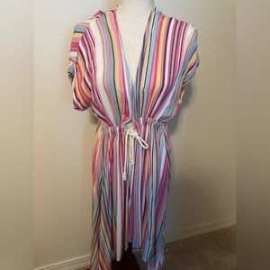 Petal Rox  Hi-Low Multi-Colored Striped Summer Coverup Size L